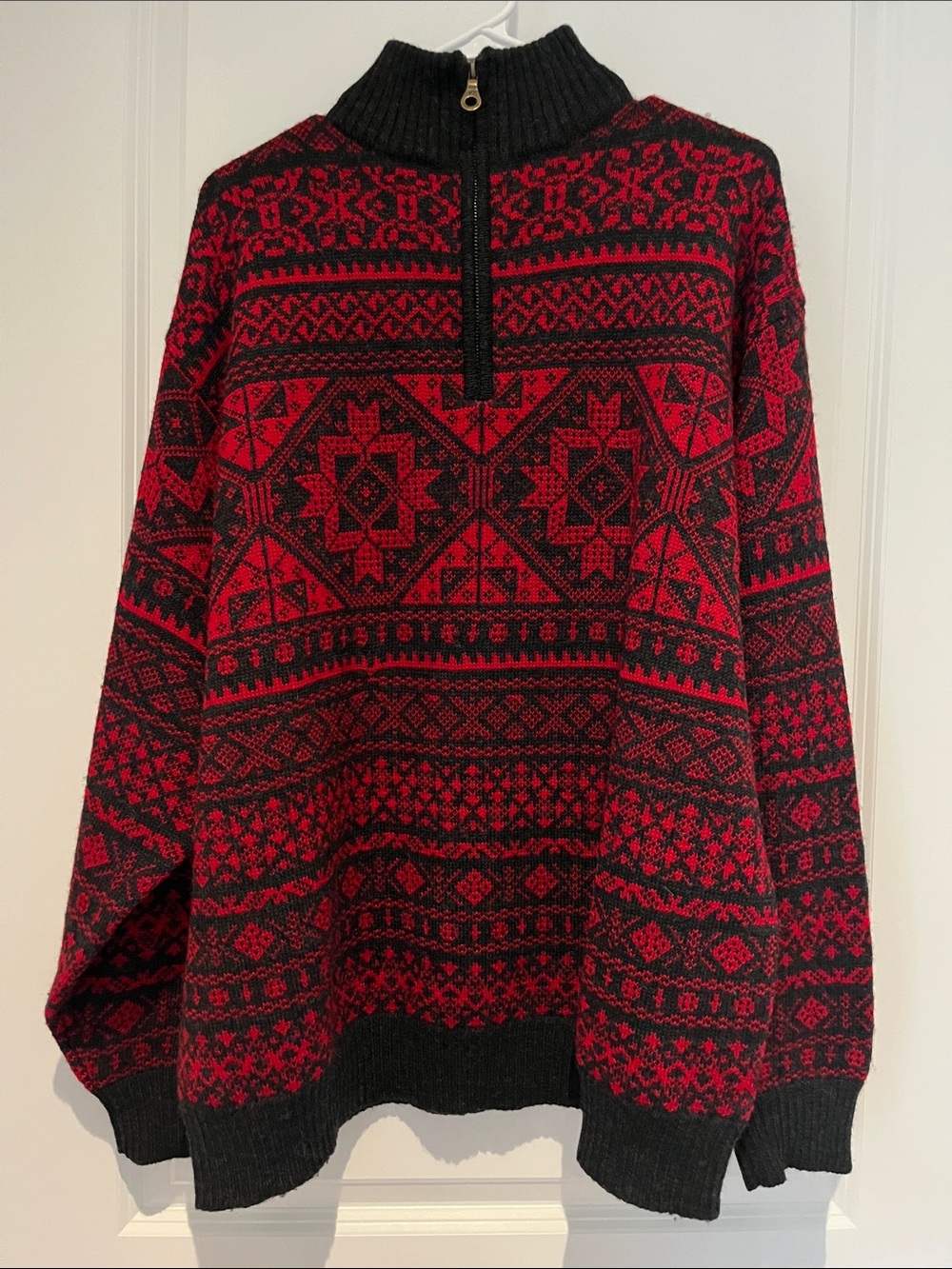Pendleton Black and Red Wool Sweater with Zip Collar